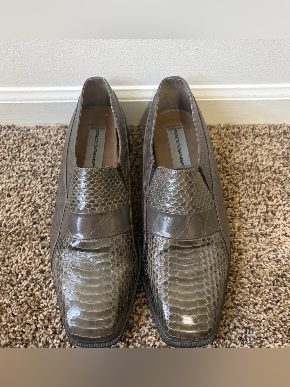 Vintage Stacy Adams Mens Genuine Snake Skin & Leather Loafers 10.5 Grey Scales